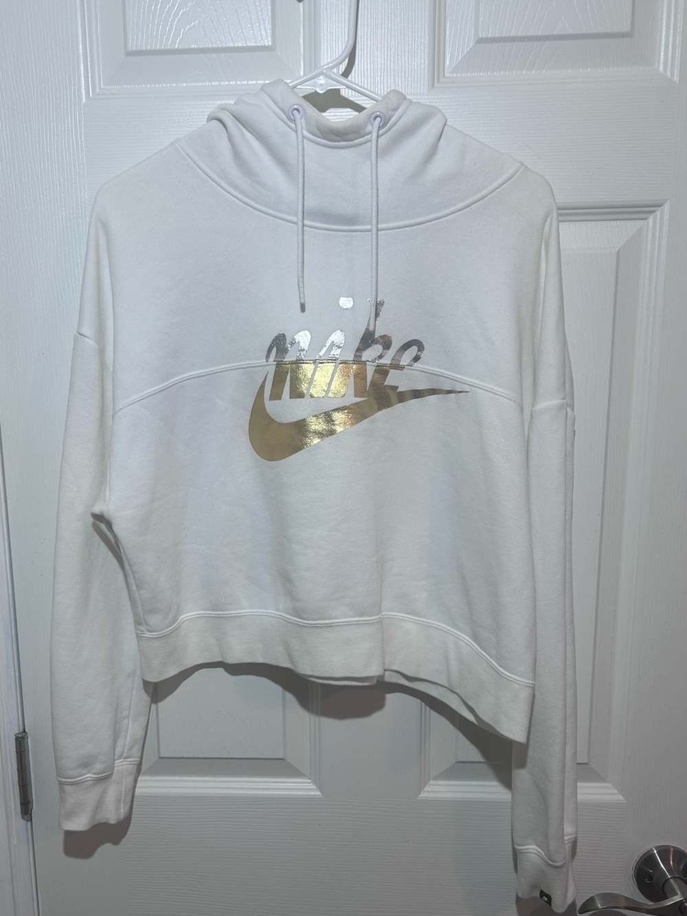 Nike White Hoodie with Metallic Gold Swoosh